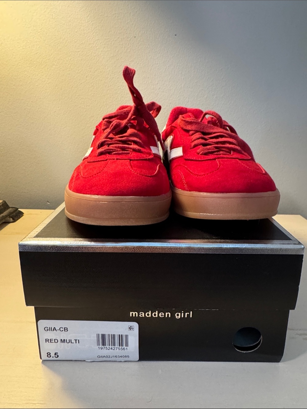 Madden Girl Red Suede Womens Sneakers with White Stripe